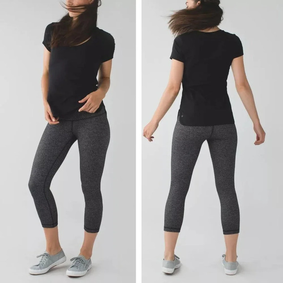 Lululemon Wunder Under Crop (Hi-Rise) Full-On Luon* Herringbone Black/Gray 27294 - Picture 1 of 12